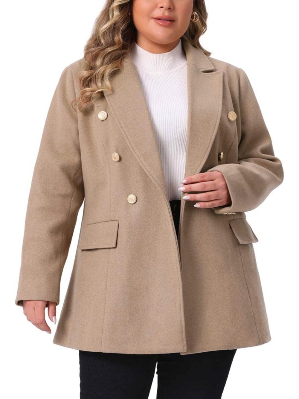 Plus Size Women's Winter Peacoat, Double-Breasted Trench Jacket, Stylish